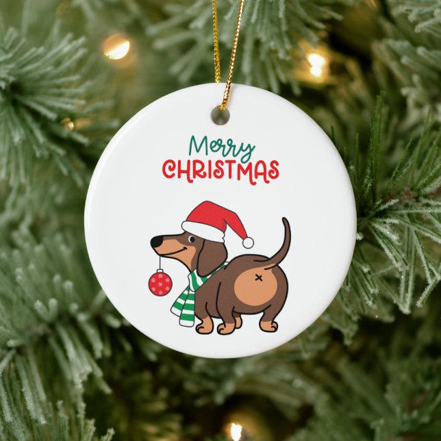 Décoration En Céramique Dachshund Chien mignonne Joyeux Noël (Arbre)