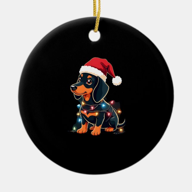 Décoration En Céramique Dachshund Christmas Lights Santa Hat Xmas Dog Love (Devant)