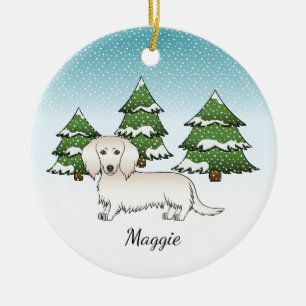 Décoration En Céramique Dachshund crème aux longs poils Chien mignon - For