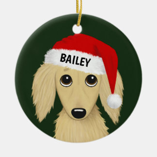 Décoration En Céramique Dachshund Crème Longhanée Père Noël Chien Personna