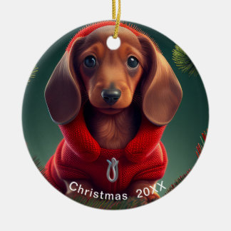 Décoration En Céramique Dachshund Date de Noël ou Ajouter Photo pour anima