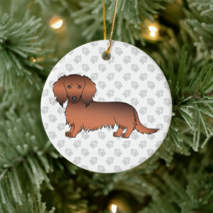 Décoration En Céramique Dachshund de dessin animé à poil long rouge sablé