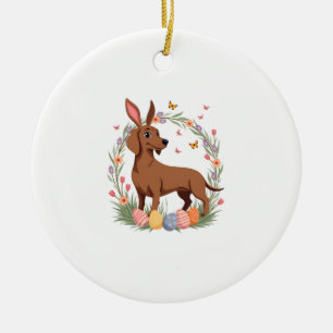 Décoration En Céramique Dachshund de Pâques vintage lapin chien avec œuf f