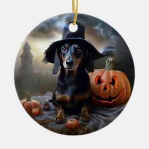 Décoration En Céramique Dachshund Halloween effroi