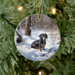Décoration En Céramique Dachshund Laissez tomber la neige Noël