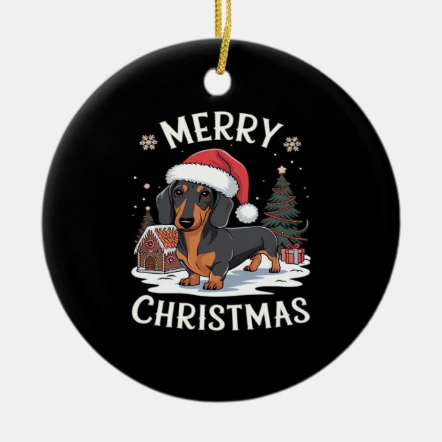 Décoration En Céramique Dachshund Merry Christmas Classic T-Shirt (Devant)