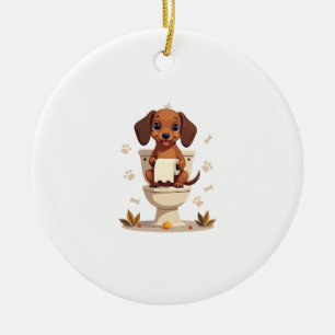 Décoration En Céramique Dachshund Mignon Vintage sur Toilettes Dessin Anim