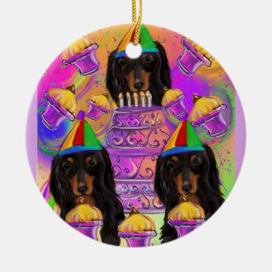Décoration En Céramique Dachshund noir à poils longs