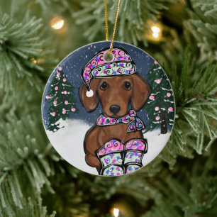 Décoration En Céramique Dachshund or teckel or dackel