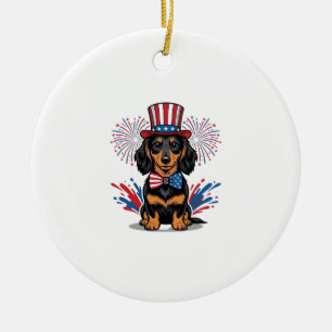 Décoration En Céramique Dachshund patriotique feux d'artifice art vectorie