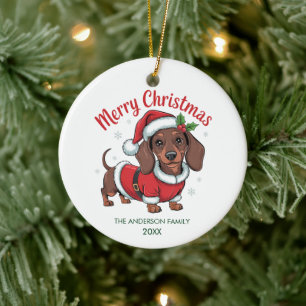 Décoration En Céramique Dachshund personnalisé avec un chapeau de Père Noë