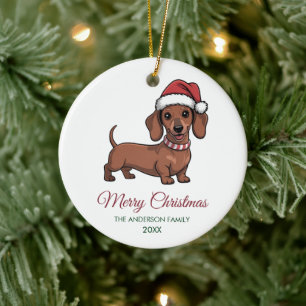 Décoration En Céramique Dachshund personnalisé avec un chapeau de Père Noë