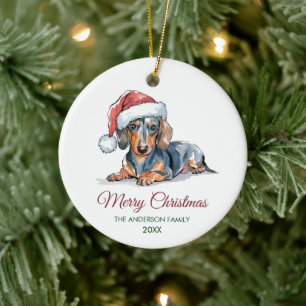 Décoration En Céramique Dachshund personnalisé en chapeau de Père Noël Noë