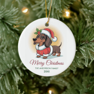 Décoration En Céramique Dachshund personnalisé en chapeau de Père Noël Noë
