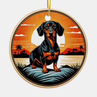 Décoration En Céramique Dachshund Retro Sunset Dog Lover