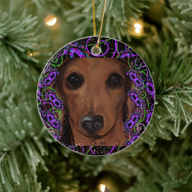 Décoration En Céramique Dachshund Rouge      (Arbre)