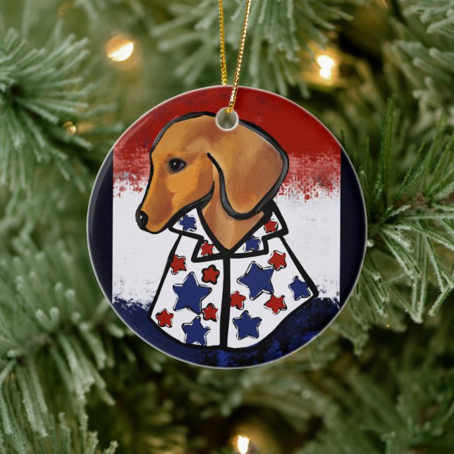 Décoration En Céramique Dachshund rouge     (Arbre)
