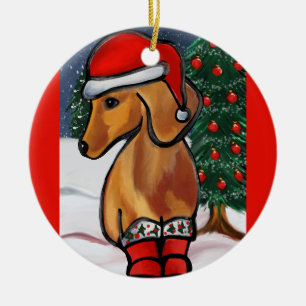 Décoration En Céramique Dachshund rouge     