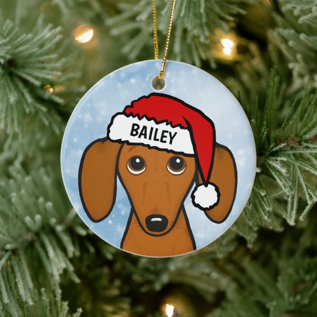 Décoration En Céramique Dachshund Santa Hat Cute Wiener Chien Nom Personna (Arbre)