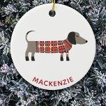 Décoration En Céramique Dachshund Saucisse Chien Nom Personnalisé<br><div class="desc">Mignonne petite saucisse Dachshund ou chien plus blanc en laine tricot. Parfait pour les amoureux de les chiens et les promeneurs de chiens. Art original de Nic Squirrell. Modifiez le nom pour personnaliser.</div>