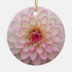 Décoration En Céramique Dahlia blanc avec fleur de rebord rose