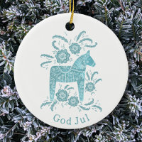 Dala suédois Cheval Dieu Jul Turquoise Blanc