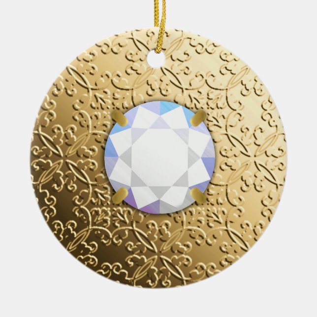 Décoration En Céramique Damas d'or avec gemstone en faux diamant (Devant)