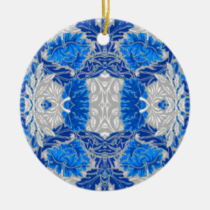 Décoration En Céramique Damas florales, Sapphire bleu et gris