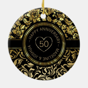 Décoration En Céramique Damas Or Et Coeurs Noirs Or