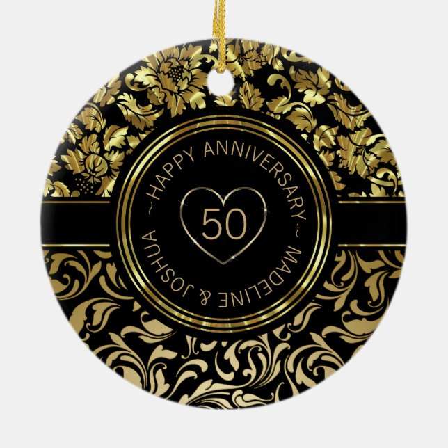 Décoration En Céramique Damas Or Et Coeurs Noirs Or (Dos)