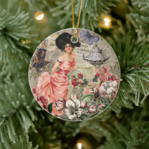 Décoration En Céramique Dame de café femme victorienne rose riche robe