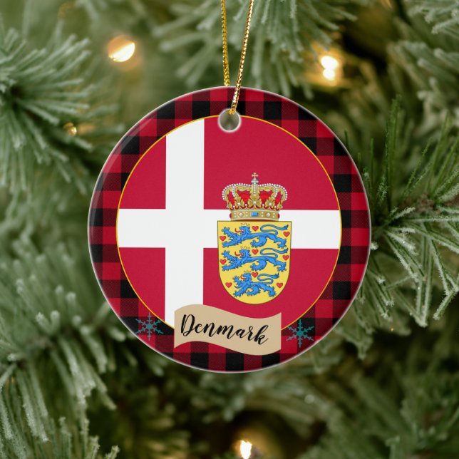 Décoration En Céramique Danemark, Plaid de buffle rouge et Drapeau danois (Arbre)