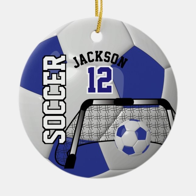 Décoration En Céramique ⚽ Dark Blue and White Personalize Soccer Ball (Devant)