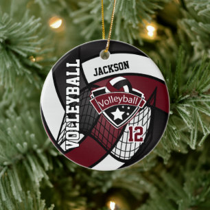 Décoration En Céramique Dark Red Maroon, White and Black Logo 🏐Volleyball