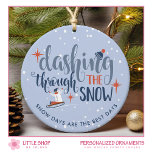 Décoration En Céramique Dashing Through the Snow Winter Photo<br><div class="desc">Célébrez la saison des Fêtes avec ce ornement de Noël personnalisable qui présente une illustration fantaisiste d'un enfant chevauchant une traîneau sur une journée d'hiver enneigée, associée à une élégante typographie de script qui dit, "Dashing Through the Snow." Modifiez ce design en ajoutant votre propre texte à l’avant et à...</div>