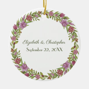 Décoration En Céramique Date de mariage florale rose vert personnalisée