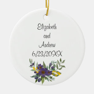 Décoration En Céramique Date de mariage personnalisée Fleurs jaunes violet