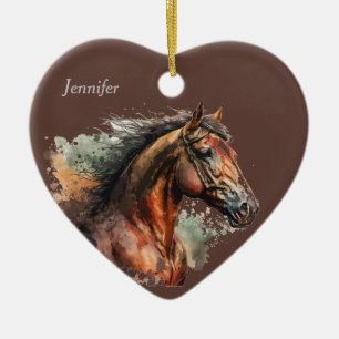 Décoration En Céramique Date et nom Cheval de Noël