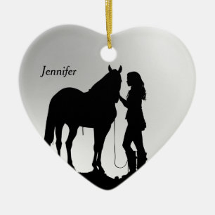 Décoration En Céramique Date et nom Noël Cheval fille Silhouette
