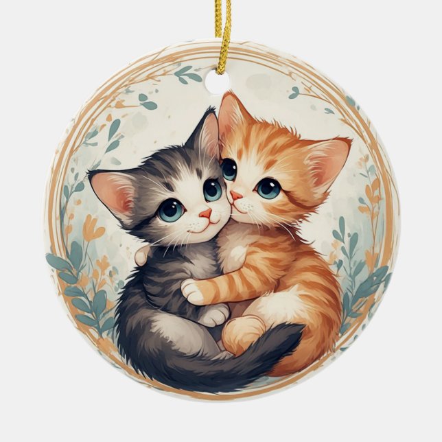 Décoration En Céramique De mignons chatons s'étreignant (Devant)