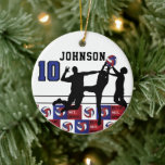 Décoration En Céramique 🏐 de volley-ball - Bump, Set, Spike Red, Blanc, B<br><div class="desc">Ornement de volley-ball. Présenté dans un design motif de volley-ball rouge, blanc et bleu - ajoutez votre propre numéro. prêt pour vous à personnaliser. Remarque : Toutes les zones de modèle n'ont pas besoin d'être modifiées. 📌 Si vous avez besoin d'une personnalisation plus poussée, cliquez sur le bouton "Cliquez pour...</div>