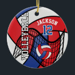 Décoration En Céramique 🏐 de volley-ball rouge, blanc et bleu<br><div class="desc">🥇 UN DESIGN D'ART ORIGINAL DE DROIT D'AUTEUR DE Donna Siegrist SEULEMENT DISPONIBLE SUR ZAZZLE! Joueur de volleyball Sport Ornement de Noël. Impressionnez votre joueur de volley-ball avec ce design do-it-yourself nom dans un design pointu ROUGE, BLANC ET BLEU. Un grand cadeau pour n'importe quel joueur de volley-ball, ventilateur de...</div>