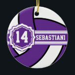 Décoration En Céramique 🏐 de volley-ball violet | Nom et numéro do-it-you<br><div class="desc">Ornement de Noël de volley-ball prêt pour vous à personnaliser. 📌 Assurez-vous que le texte se trouve en dessous de la zone de ligne de sécurité de marquage par tiret vert. ("cliquez pour customiser plus loin" pour vérifier ceci ou cliquez sur le bouton PERSONNALISER / PERSONNALISER) surtout si vous changez...</div>