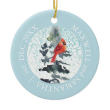 Décor de Noël Cardinal Rouge Aquarelle personnalis