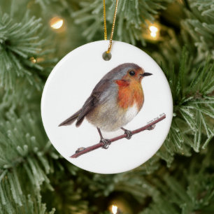 Décoration En Céramique Décor de Noël de Robin Bird (Erithacus Rubecula)