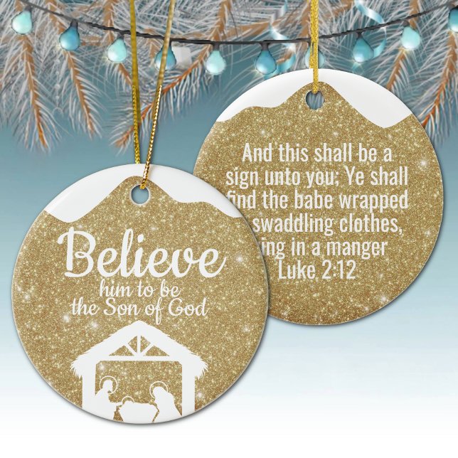 Décoration En Céramique Décor de Noël Écriture de Jésus bébé dans la crèch (bible quote religious gift holy nativity christian keepsake biblical holiday gold manger baby jesus )