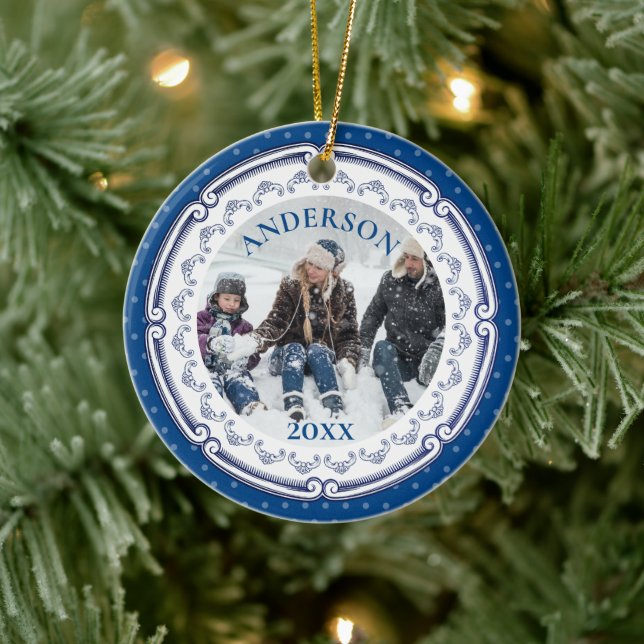 Décoration En Céramique Decorative blue plate personalized photo Christmas (Arbre)