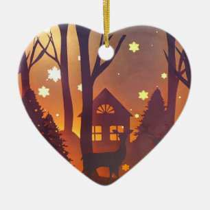 Décoration En Céramique Deer in winter wood night time scene