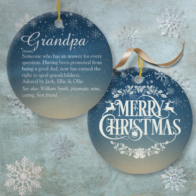 Décoration En Céramique Définition de Papi Noël (Script Christmas Grandpa, Grandad, Pops Definition Ceramic Ornament)