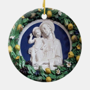 Décoration En Céramique Della Robbia Madonna avec enfant et fruits Garland